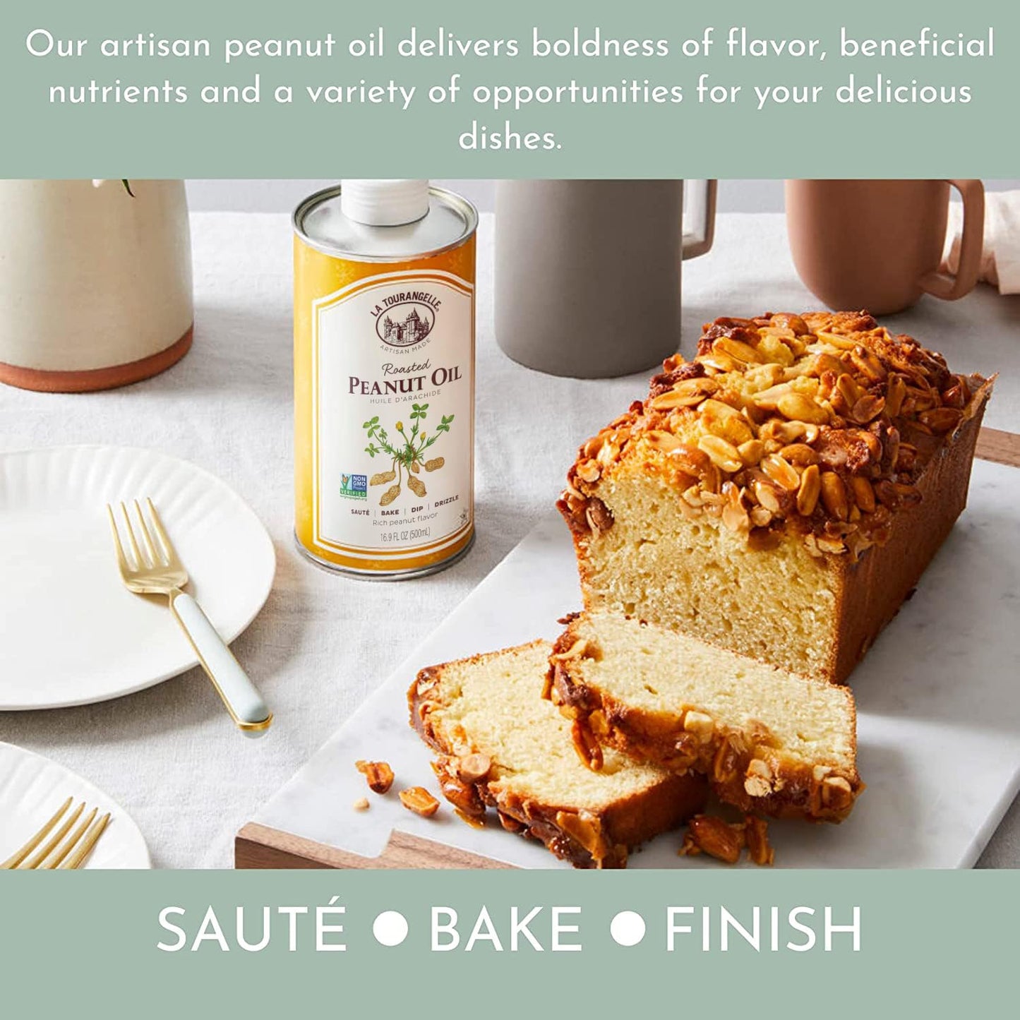 La Tourangelle, Roasted Peanut Oil, Slow Roasted Expeller-Pressed for Rich Flavor, Perfect for Cooking & Baking, Med-High Heat,
