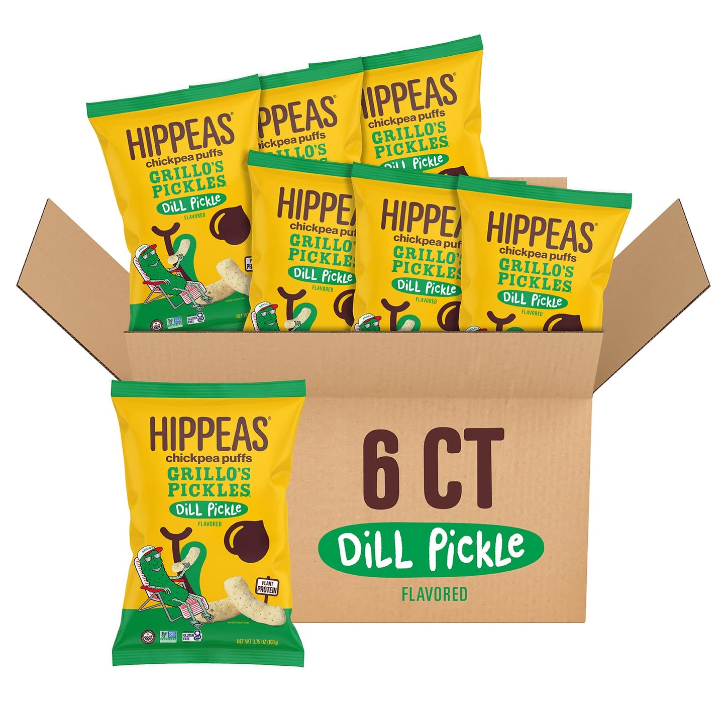 HIPPEAS Chickpea Puffs, Grillos Dill Pickle, Vegan, Gluten-Free, 3.75 oz (Pack of 6)