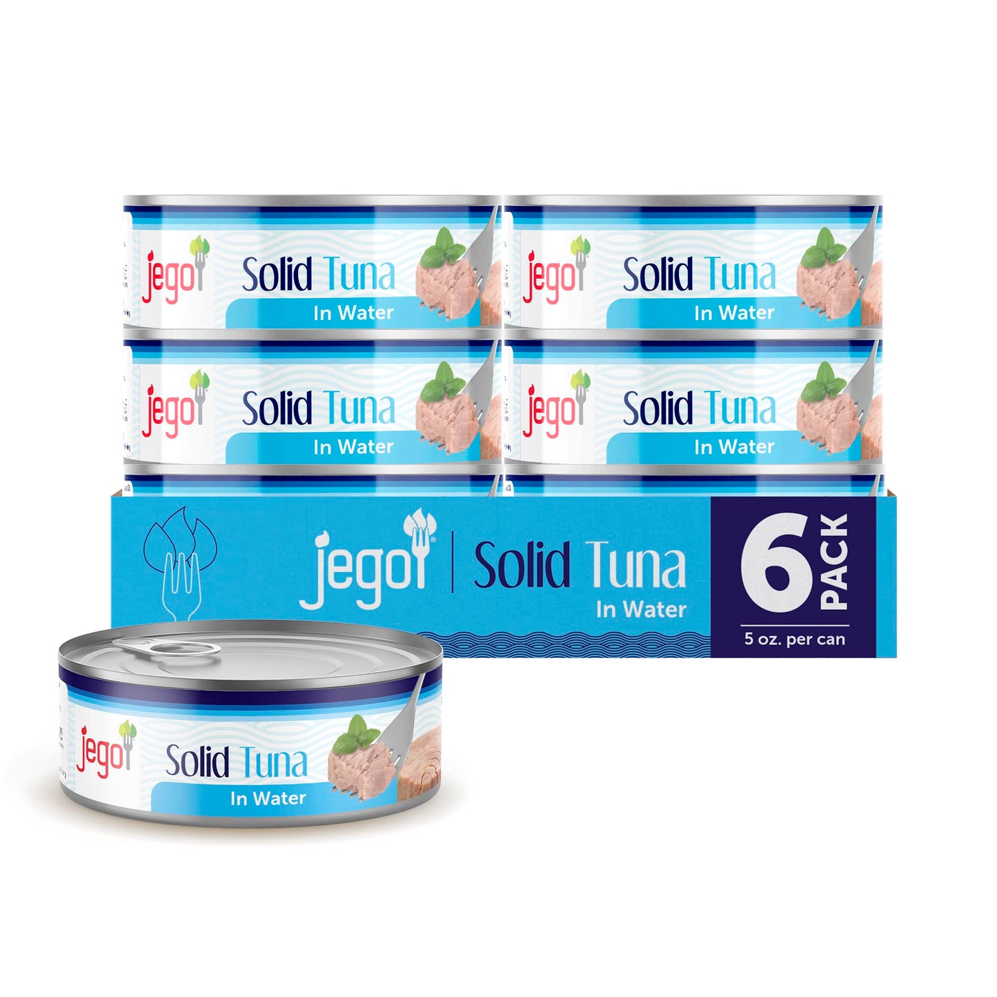 JEGO Solid Tuna in Water, Keto, Low Carb, Gluten Free, 5oz Can, Pack of 6