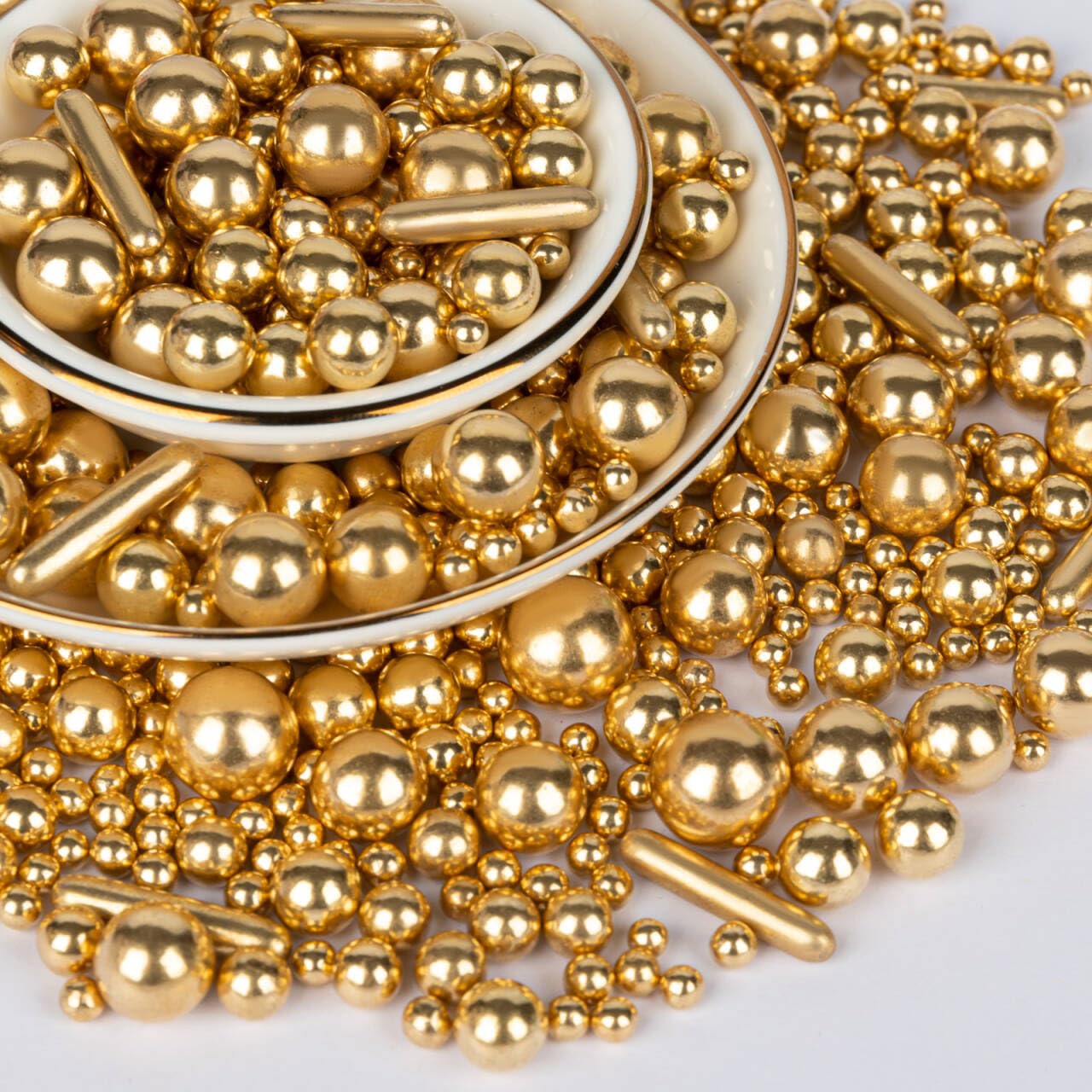 Twisweet Gold Pearl Rods Sprinkles, Edible Sugar Sprinkles for Cake Decorating Mix Size Candy Pearls for Baking Cake Topper Ice 
