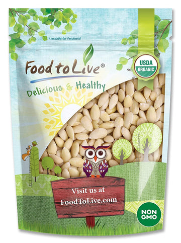 Food to Live Organic Blanched Whole Almonds, 5 Pounds - Non-GMO, Raw, Unpasteurized, Unsalted, Keto, Paleo, Kosher, Bulk, High i