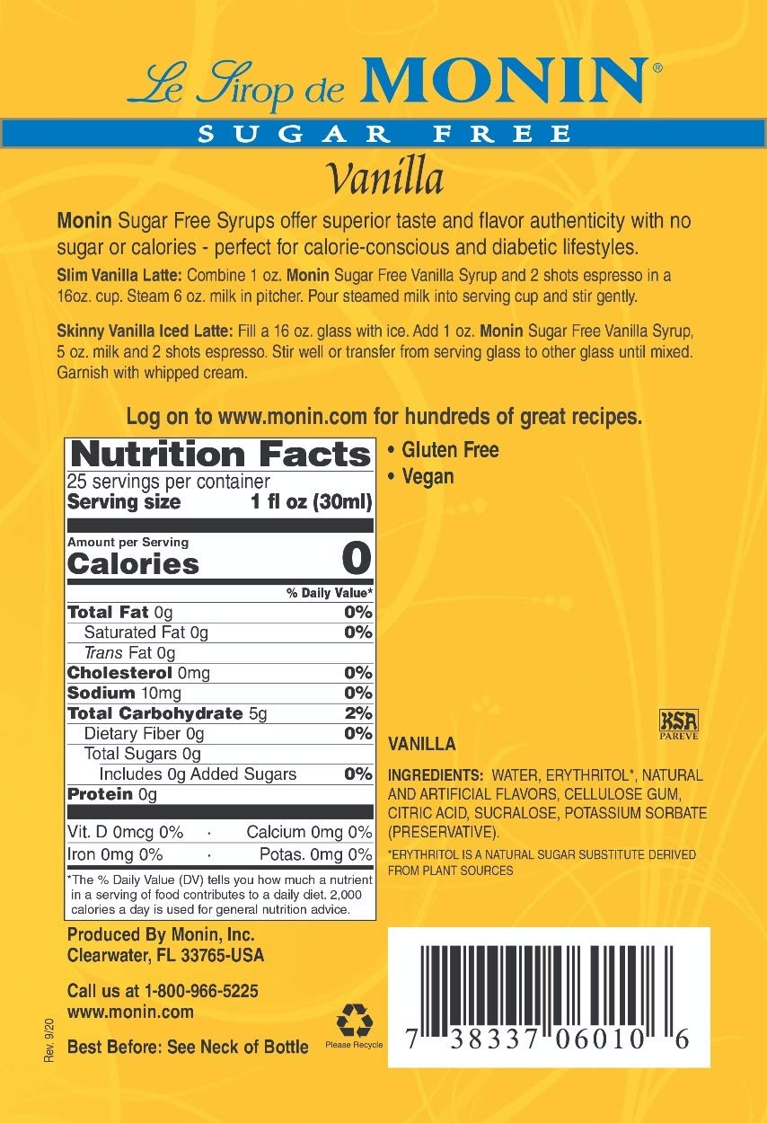 Monin Vanilla Syrup, Gluten-Free, Non-GMO, 750 ML