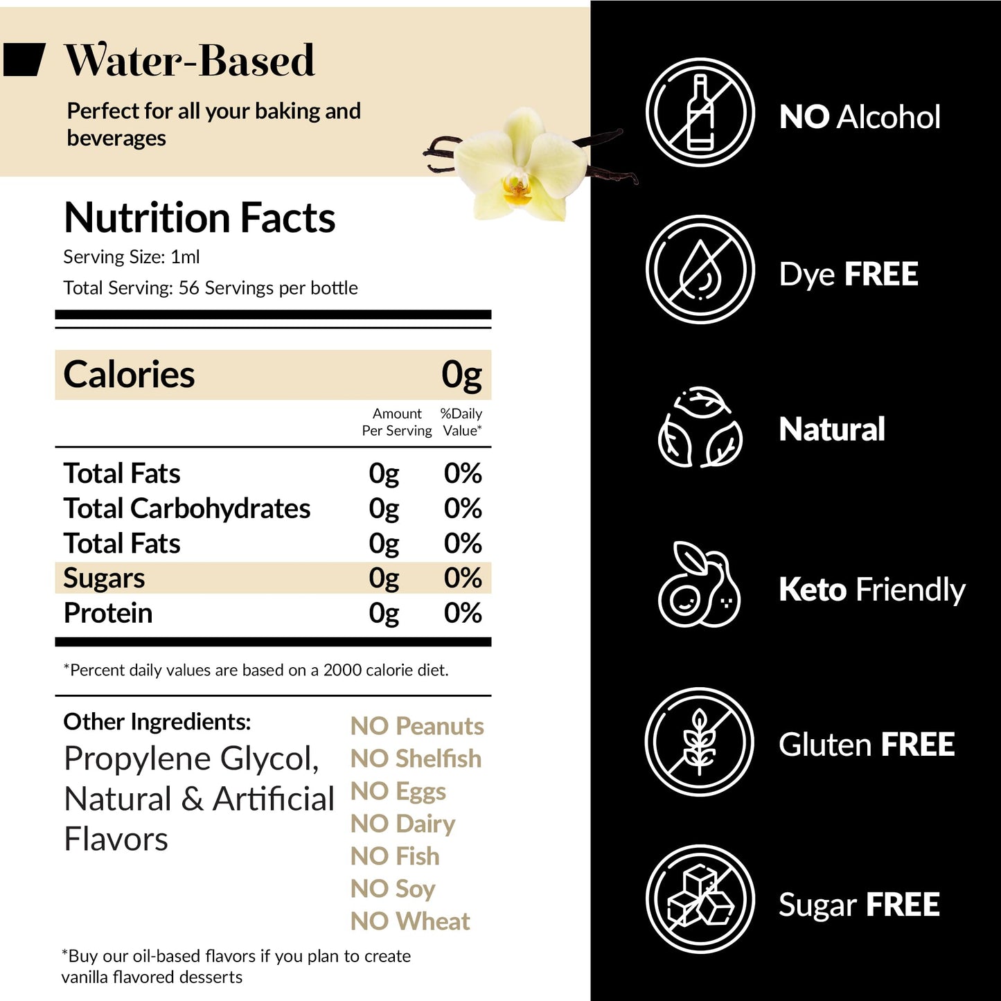 Dolce Flav Vanilla Extract – Water-Soluble, Sugar-Free, Concentrated Flavoring for Baking & Desserts – 2 Oz.