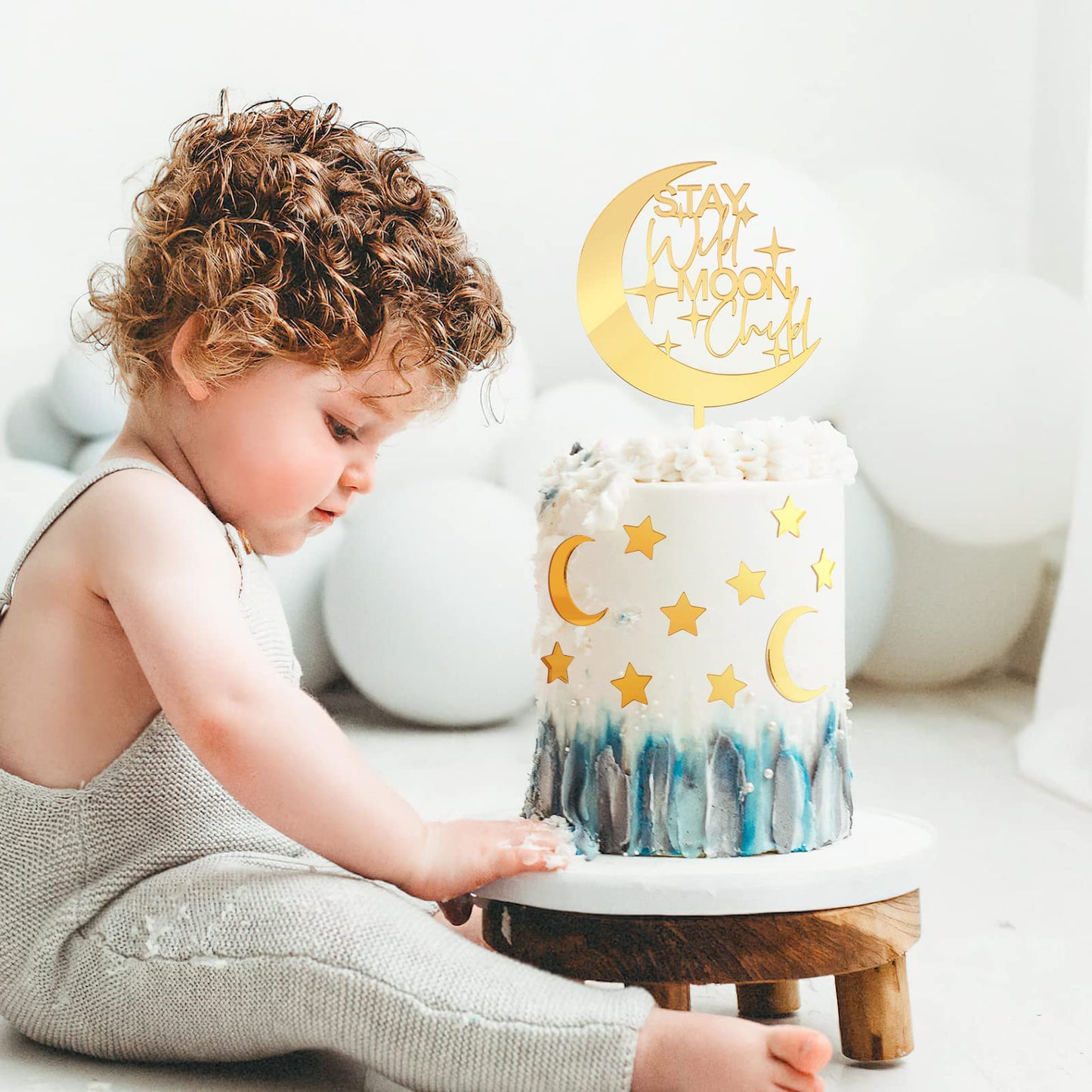 Huray Rayho 27 Pcs Stay Wild Moon Child Acrylic Cake Topper Celestial Cake Decorations Moon And Star Cake Charms For Twinkle Twi