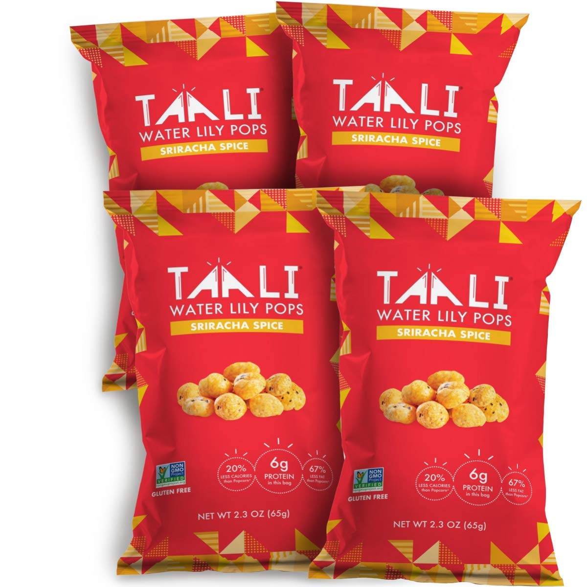 Taali Sriracha Spice Water Lily Pops (4-Pack) - Spicy Roasted Fox Nuts Makhana Snack | Crunchy Indian Healthy Snacks | Protein-r