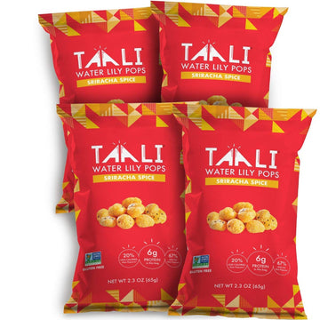 Taali Sriracha Spice Water Lily Pops (4-Pack) - Spicy Roasted Fox Nuts Makhana Snack | Crunchy Indian Healthy Snacks | Protein-r