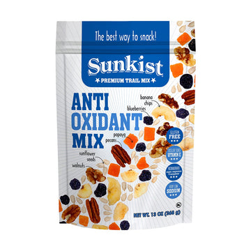Sunkist® Antioxidant Trail Mix - Fruit, Nut And Seeds, Low Sodium, Gluten Free Snack With Papaya, Banana Chips, Pecans, Walnuts, Blueberries, Sunflower Seeds | Enhanced Quality | 13 Oz Resealable Bag