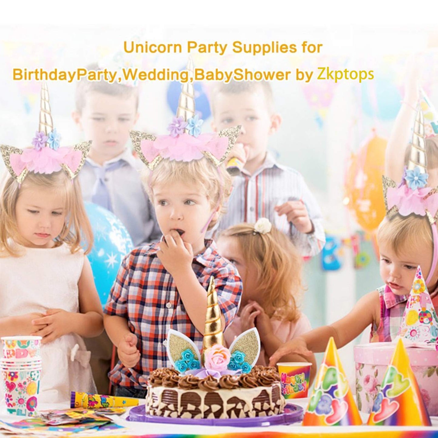 Unicorn Cake Topper Party Supplies Decorations For Girls Gold Unicorn Horn First Birthday Cake Topper Kit With Eyelashes, 5.8 In