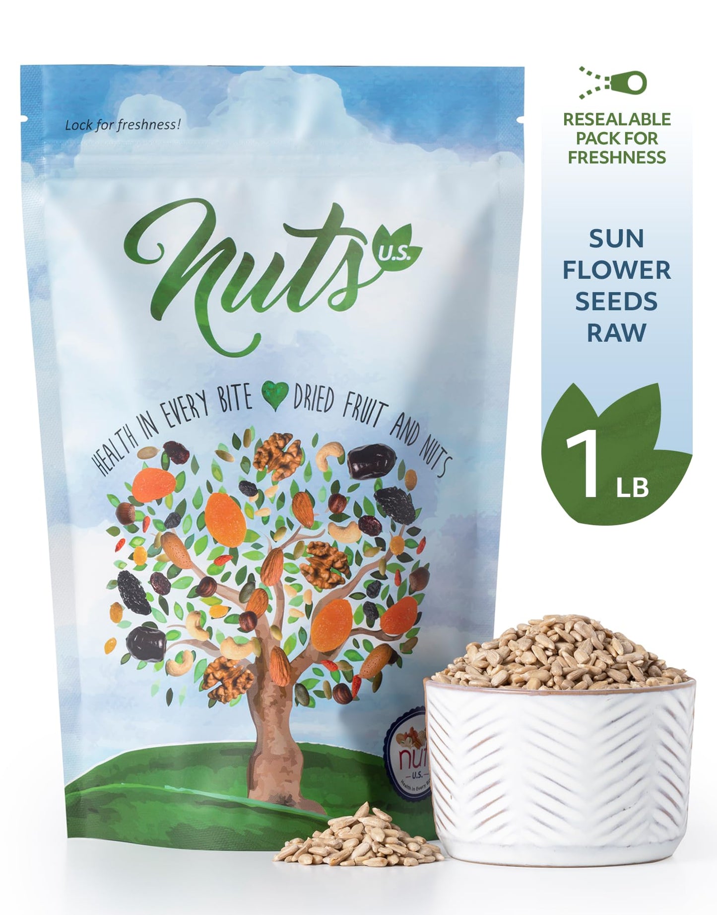Nuts U.S. - Sunflower Kernels | Raw | A Rich Source Of Protein | Usa Grown And Packed In Resealable Bags!!! (1 Lb)