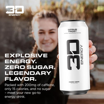 3D Energy Drink - Sugar Free  200mg Caffeine  Pre Workout  Taurine  L-Carnitine  Lightly Carbonated  16oz Cans  12 Pack - Citrus Frost