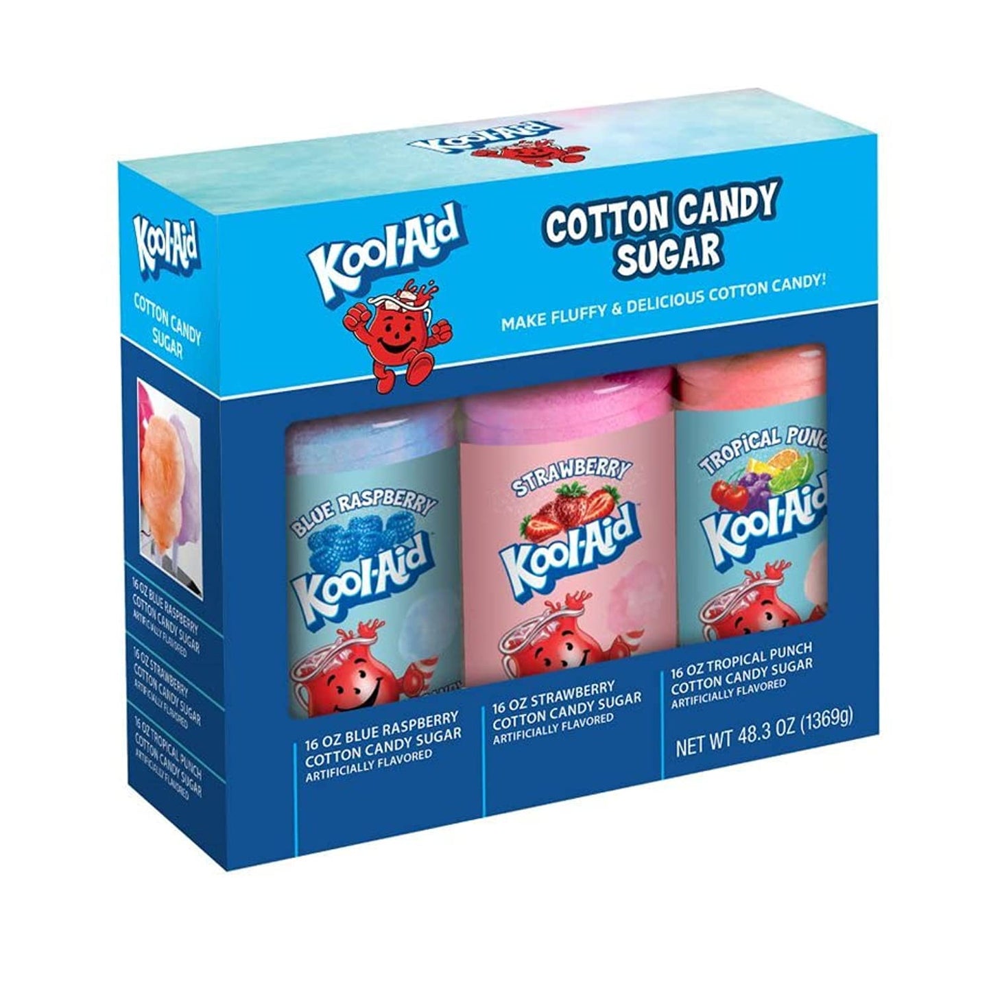 Nostalgia Kool-Aid Flossing Party Kit (3-Pack) | Blue Raspberry, Strawberry, Tropical Punch | 3 16Oz Bottles Of Cotton Candy Sug