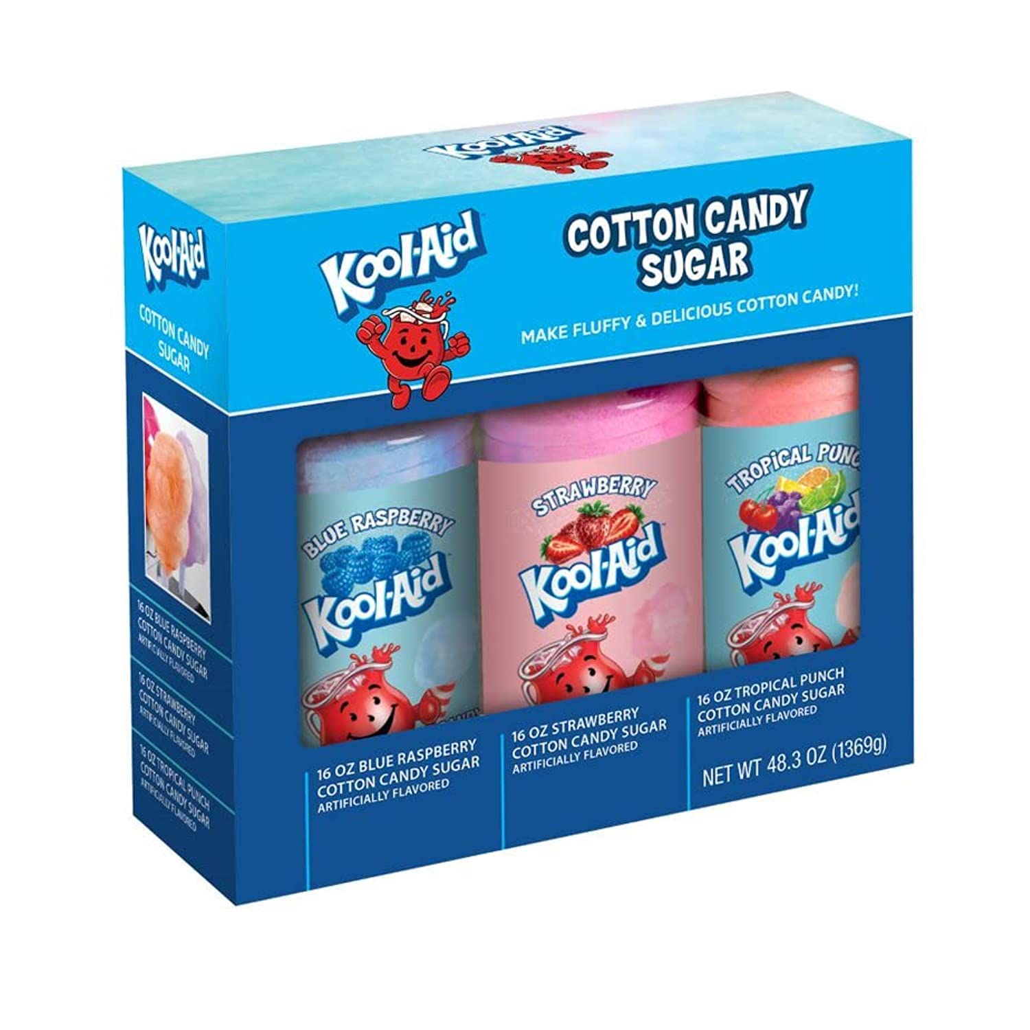 Nostalgia Kool-Aid Flossing Party Kit (3-Pack) | Blue Raspberry, Strawberry, Tropical Punch | 3 16Oz Bottles Of Cotton Candy Sug