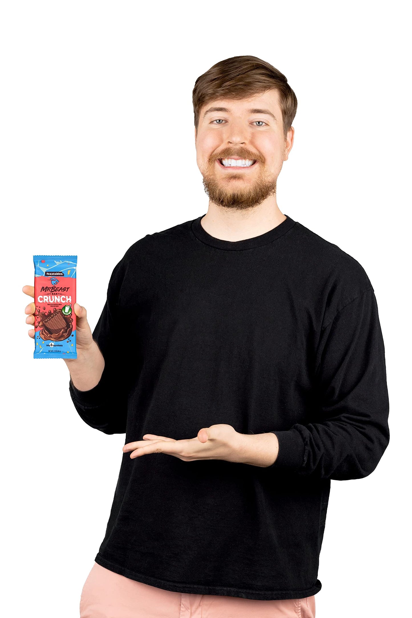 Feastables Milk Chocolate Crunch Bars - Made with Grass-Fed Milk Chocolate and Organic Cocoa. Only 6 Ingredients, 10 Count