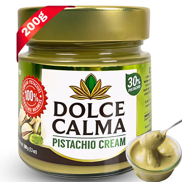 Dolce Calma Top-Grade Pistachio Cream Spread 200 G (7 Oz) - Glass Jar - 30% Pistachios - Authentic Turkish Pistachio Cream For Dubai Chocolate  Toast  Cakes  Waffles  Or Pastries - No Palm Oil