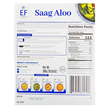 Eastern Feast - Ready To Eat Vegetarian Meals, 10.58 Oz (Pack Of 10, Saag Aloo)