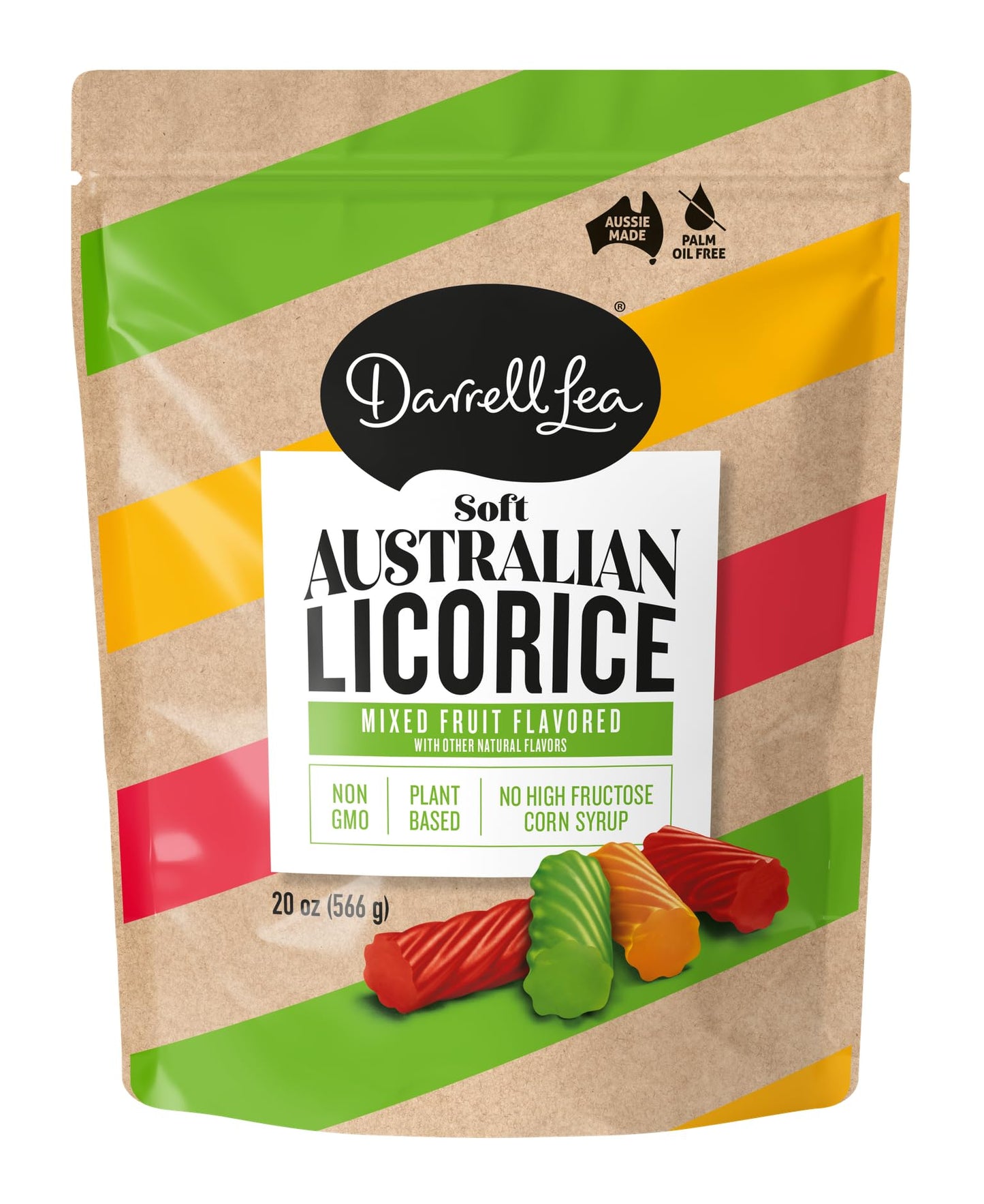 Darrell Lea Soft Australian Licorice  Mixed Fruit Flavor  20 Ounce Bag (1-Pack) | Non-Gmo  No Palm Oil  Plant Based  No High Fructose Corn Syrup | Soft & Chewy Licorice Candy  Made In Australia