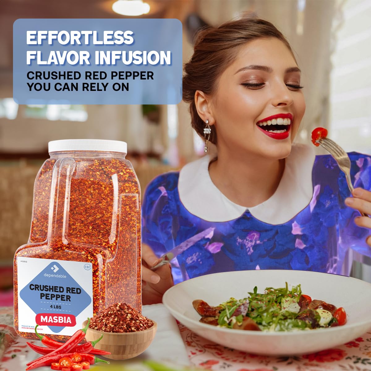Dependable Food Crushed Red Pepper Flakes - 3.5 Lb. Container - Bulk Size - Kosher Spice Seasoning for Chefs & Culinary Enthusiasts Adds Heat & Depth to Pizza  Pasta  Stir-Fries - Non-GMO & Allergen-Free