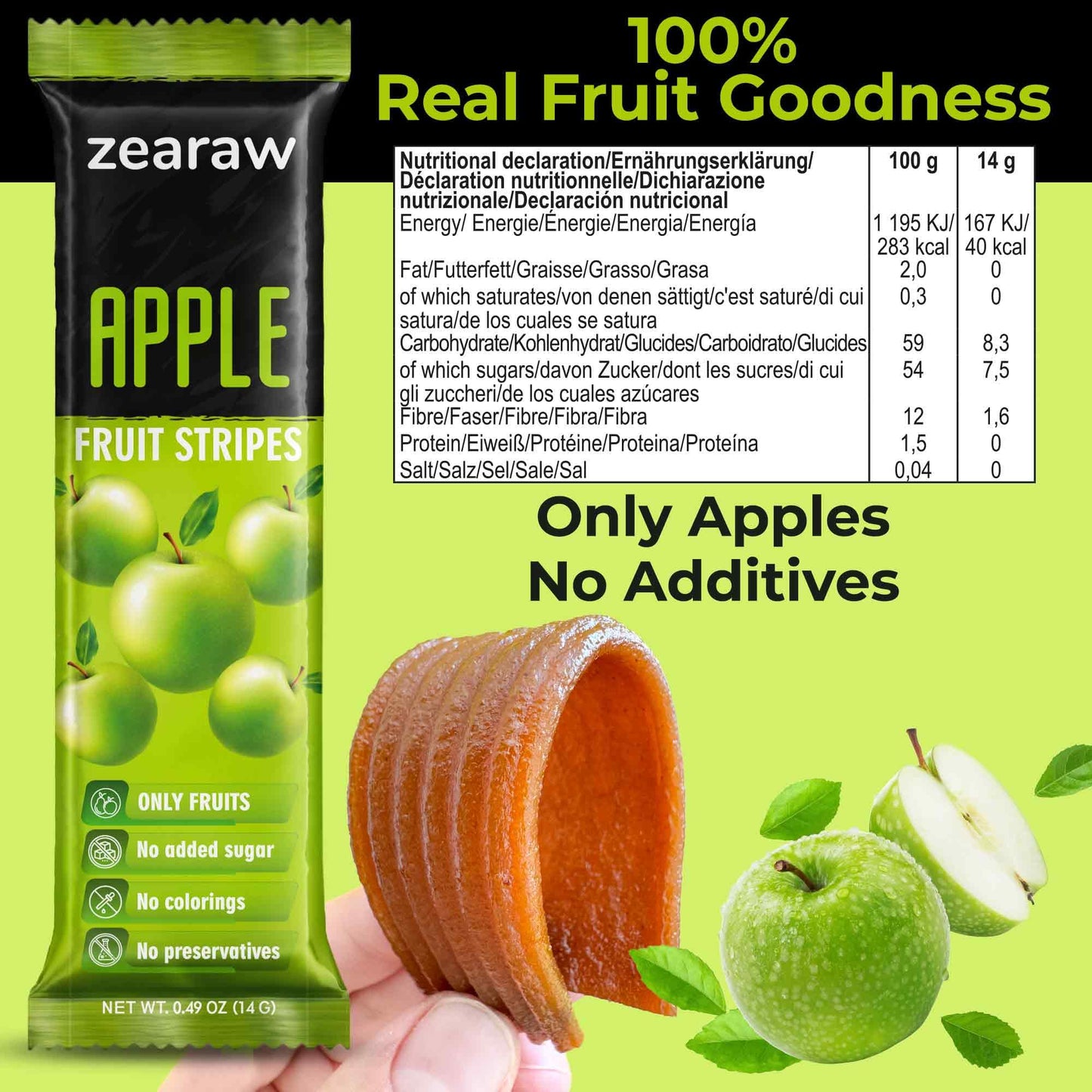 Zearaw Healthy Fruit Snacks For Adults And Kids - 30 Organic Fruit Leather With Dried Apple, Apple-Strawberry, Pear-Mango - Vega