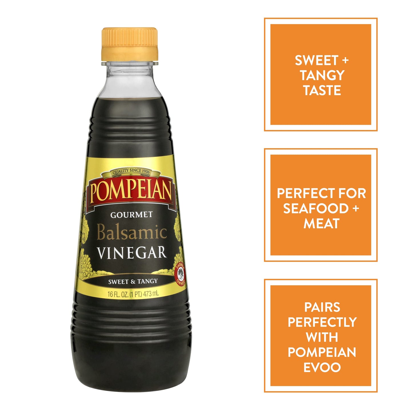 Pompeian Gourmet Balsamic Vinegar, Perfect For Salad Dressings, Sauces, Seafood & Meat Dishes, Naturally Gluten Free, 16 Fl. Oz.