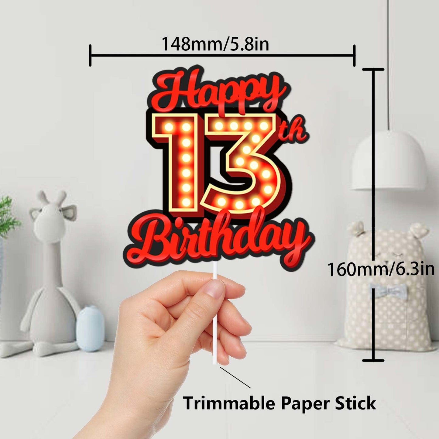 Happy 13Th Birthday Cake Topper Fluorescent Flashing Night Out Hen Movie Nightclub Theme Decor Supplies Woman Man Happy Birthday