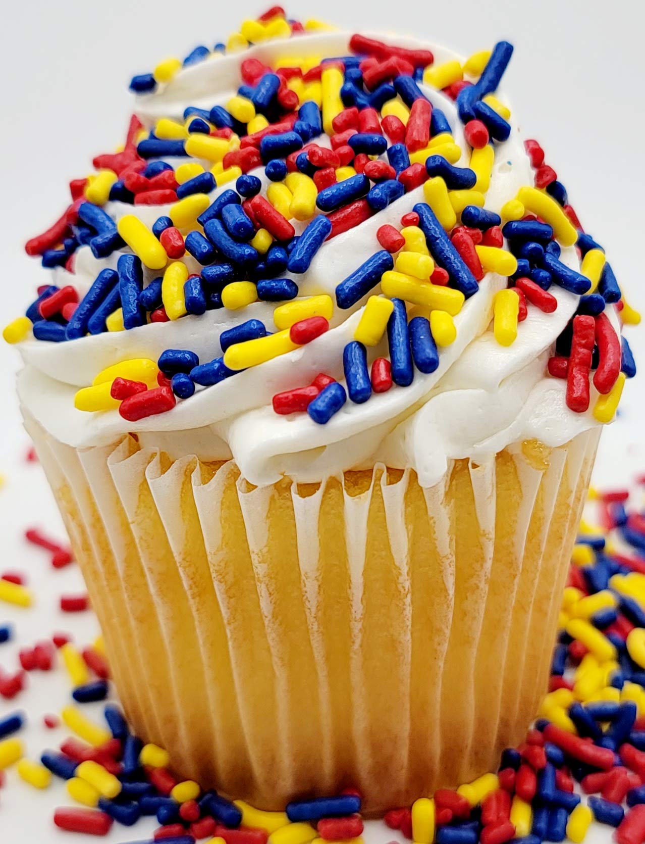 Ncs Red, Yellow, And Dark Blue Edible Jimmies Sprinkles, 8 Ounces - Great For Cupcakes, Cookies, Cakes, Cakes Pops, Donuts