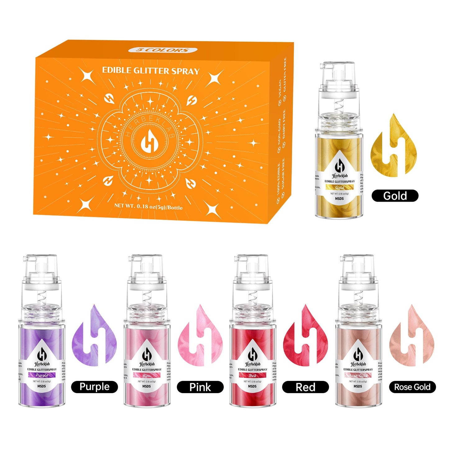 Edible Glitter Spray - 5 Colors Edible Spray Glitter Food Grade Metallic Shimmer Powder Cake Sprinkles For Cookie Decorating Cho