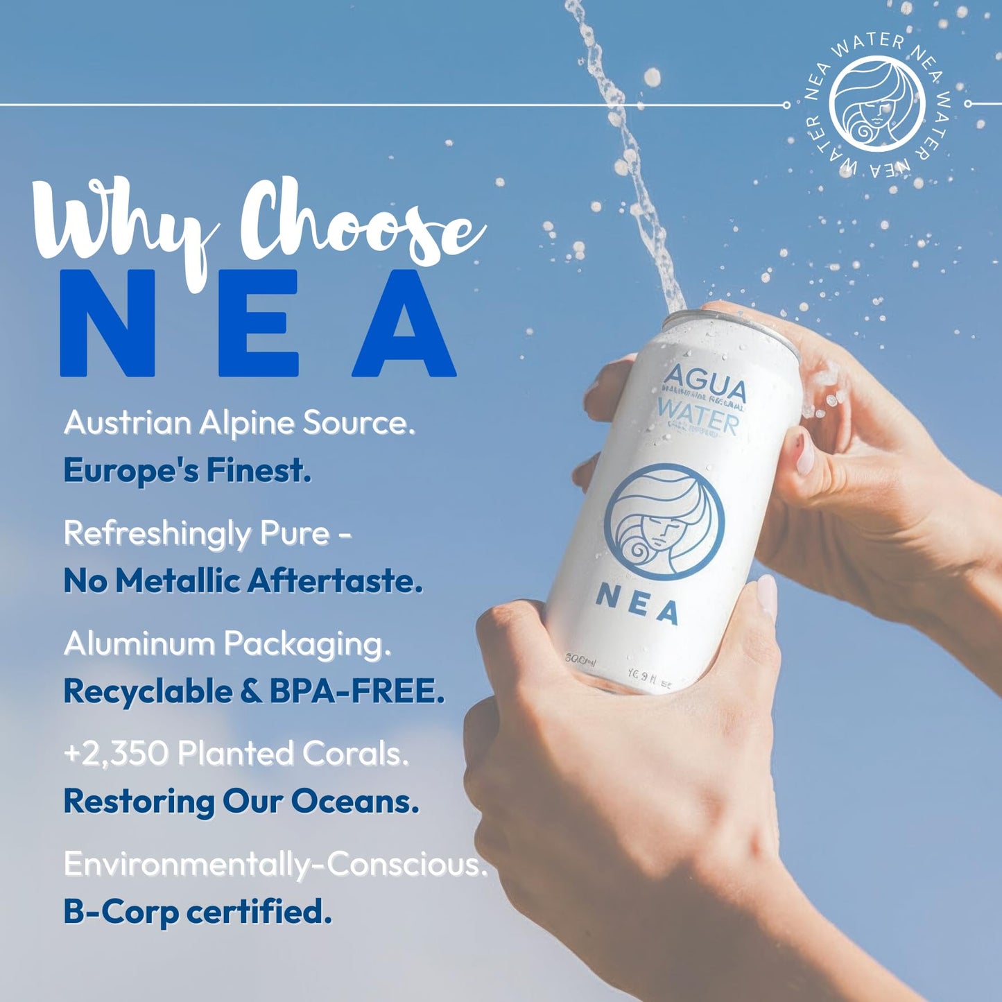 NEA Canned Water - Austrian Alps Spring Mineral Water in Aluminum Cans - Plastic Free BPA Free 16.9oz (1 Case - Pack of 12)