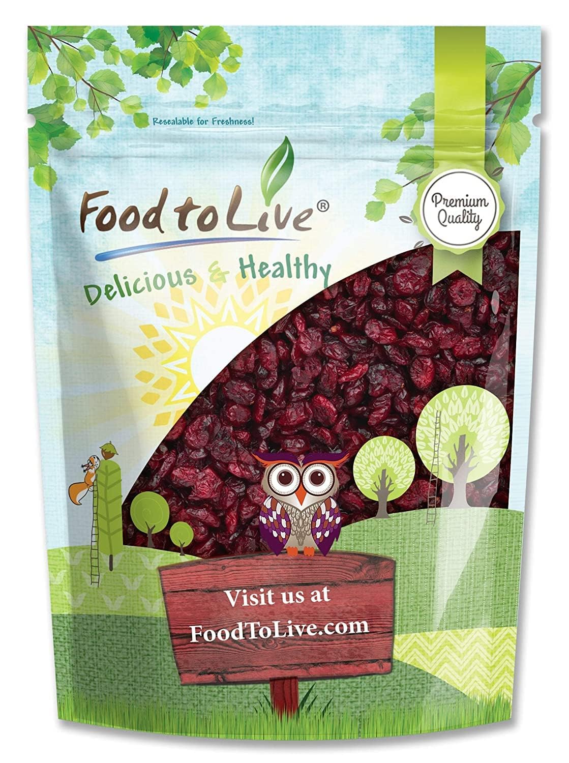 Food to Live Dried Cranberries, 1 Pound - Raw, Kosher, Vegan, Lightly Sweetened and Coated with Sunflower Oil, Unsulfured, Bulk