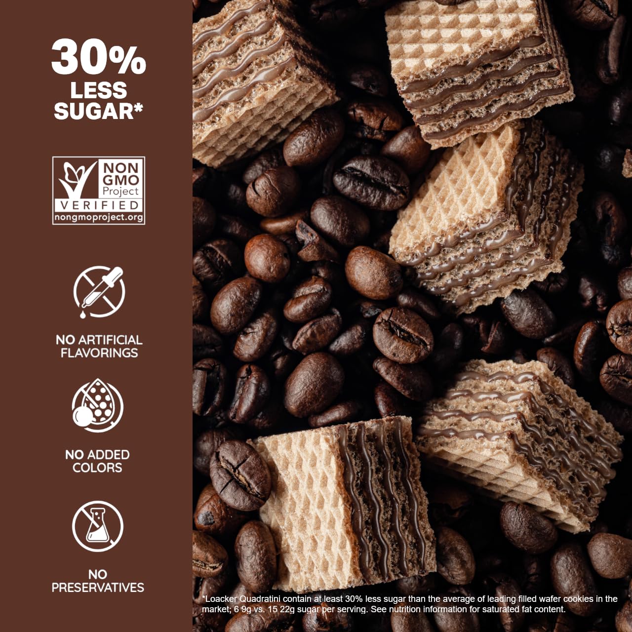 Loacker Quadratini Espresso Wafer Cookies LARGE - Premium Crispy Bite Size Wafers - 30% Less Sugar - NON-GMO - LARGE Pack of 6