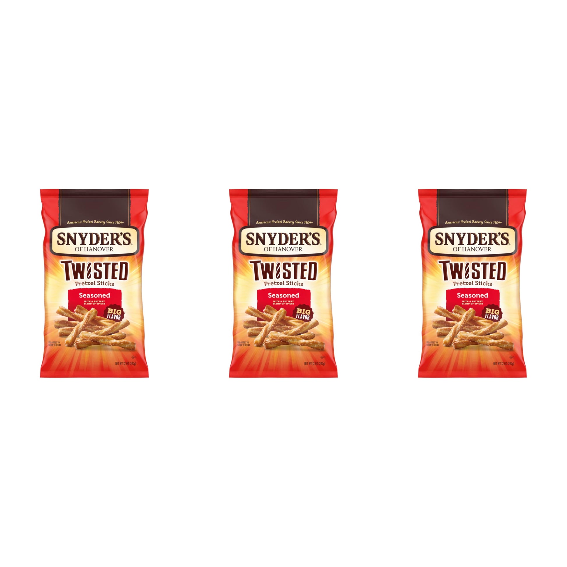 Snyders of Hanover, Seasoned Twisted Pretzel Sticks, 12 Oz Bag (Pack of 3)