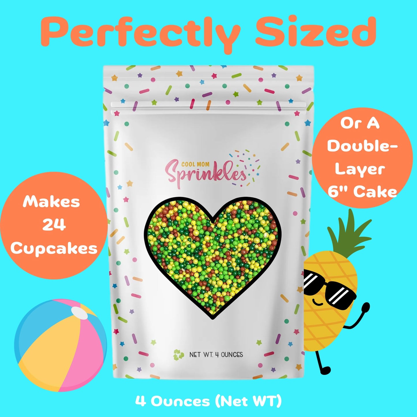 Cool Mom Sprinkles Fiesta Nonpareils Sprinkles (4 Oz.) - Themed Sprinkles For Decorating Ocean Cakes, Cupcakes, Cookies & Desser