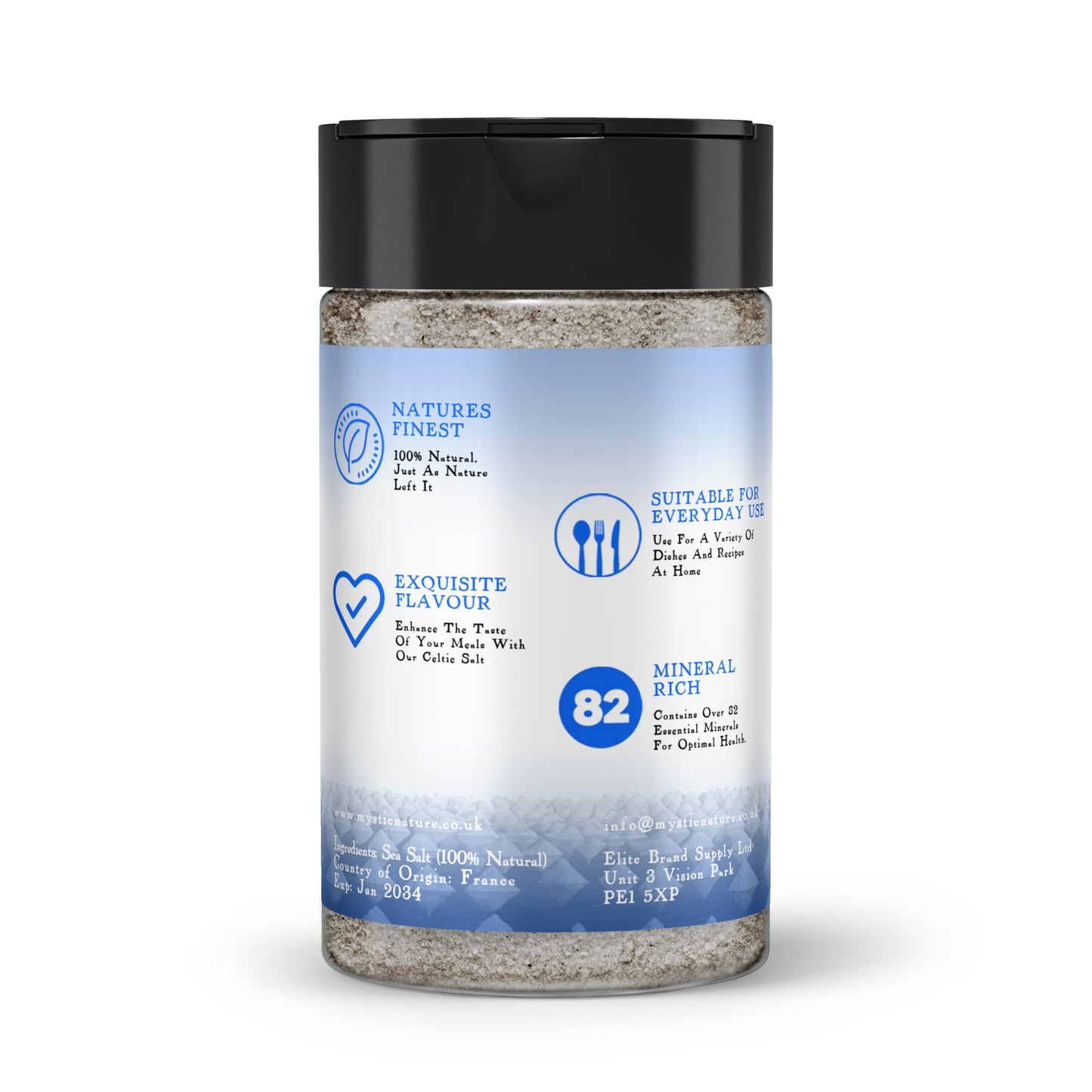 Mystic Nature Celtic Harvest Shaker, Fine Ground, 10.6 OZ, Natural & Unrefined, Hand Harvested Celtic Crystals from France