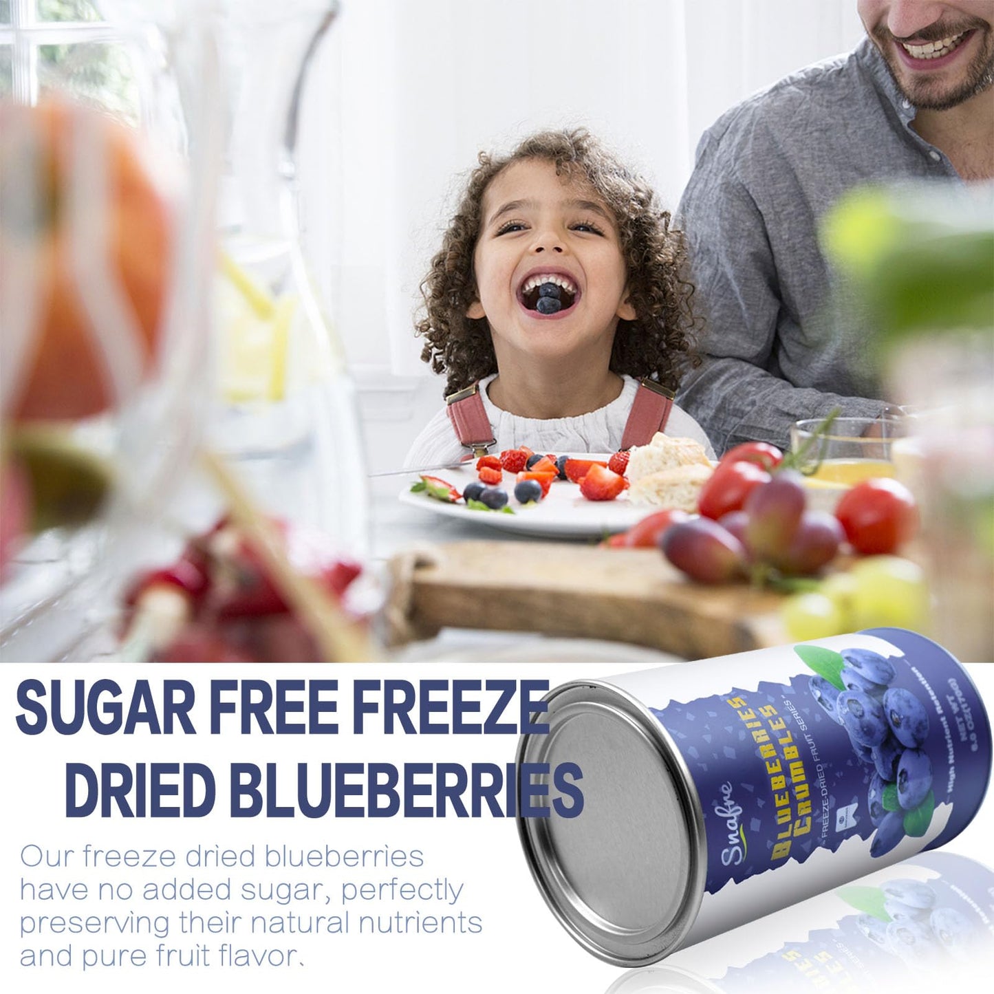 Freeze Dried Blueberries Pieces, 6Oz/170G Frozen Blueberries, Freeze Dried Fruit, No Sugar Added, 100% Natural, Fruit Snacks