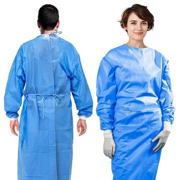 Disposable Medical Gowns Pack Of 10 Blue Isolation Gowns Disposable Frocks Large 50Gmm2 Polypropylene Ppe Medical Gown With Elas
