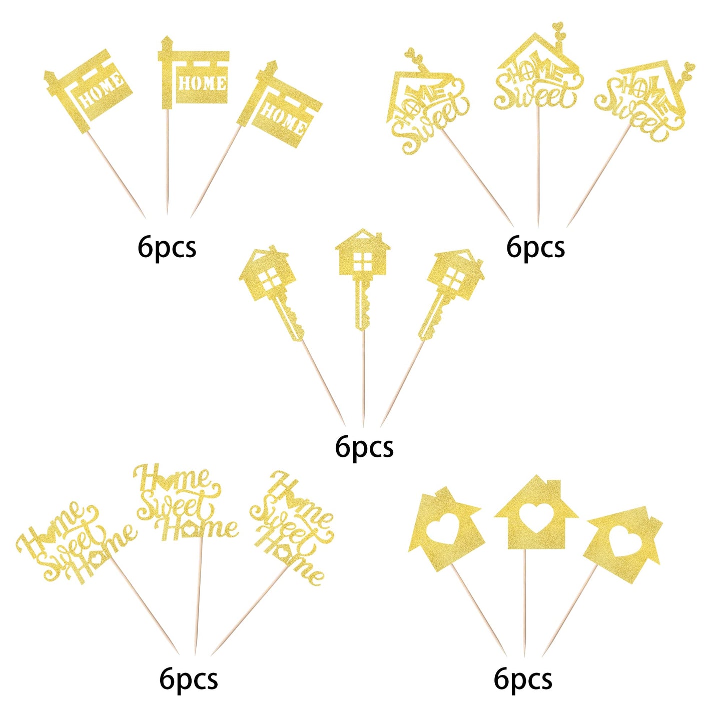 Rssta i 30 Pack Cupcake Toppers Glitter Key Housewarming Cake Picks 2.1-2.8x4.6-4.8 inches Design 1 Gold