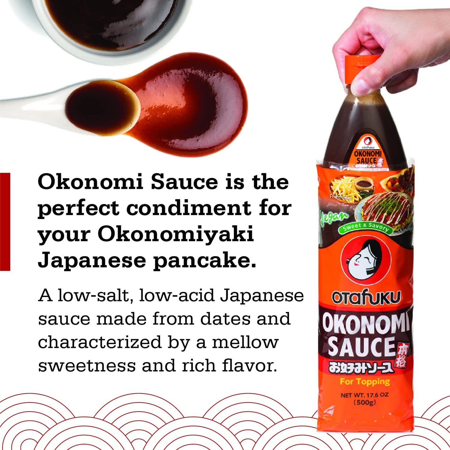Otafuku Okonomi Sauce, Vegan Japanese Topping for Okonomiyaki Pancakes (17.6 Ounces)