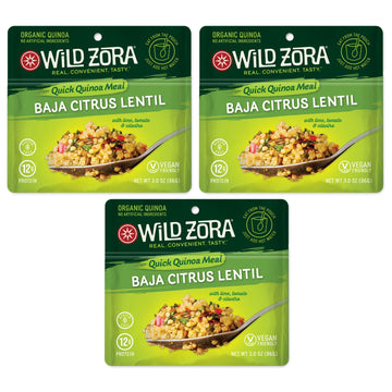 Wild Zora Instant Organic Quinoa Meals - Quick & Tasty Prepared Quinoa Bowls, Pantry Staples Gluten-Free Meal W/Lentils Plus 10G