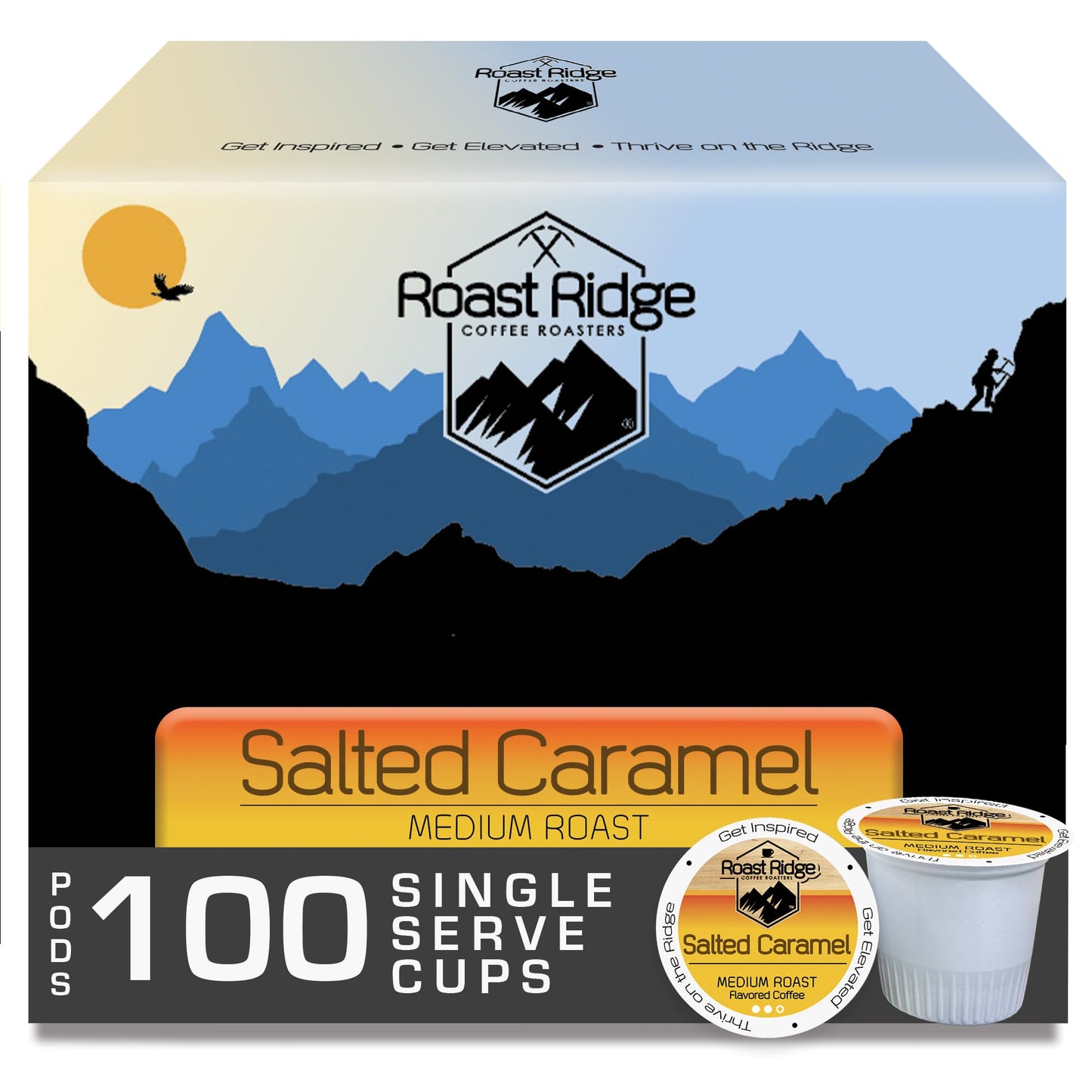 Roast Ridge Single Serve Coffee Pods, Salted Caramel, Medium Roast, 100 Count