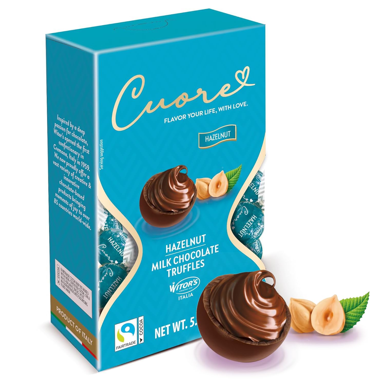 Witor's Chocolates, Cuore Chocolate Truffles with Creamy Filling, Italian Truffles, Made in Italy, Perfect for Gifting (5.11 oz,
