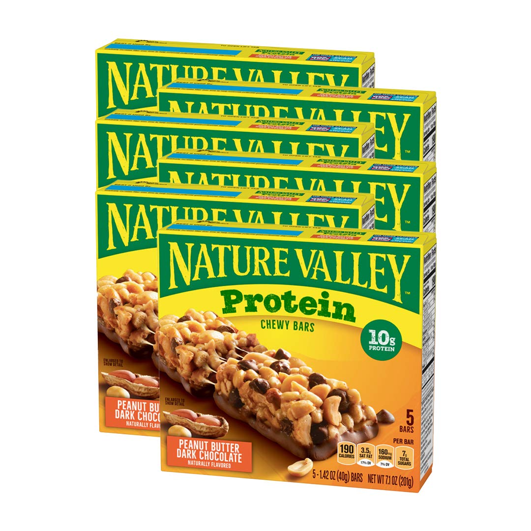 Nature Valley Chewy Granola Bar, Protein, Peanut Butter Dark Chocolate, 5 Count (Pack of 6), 1.42 Ounce Each