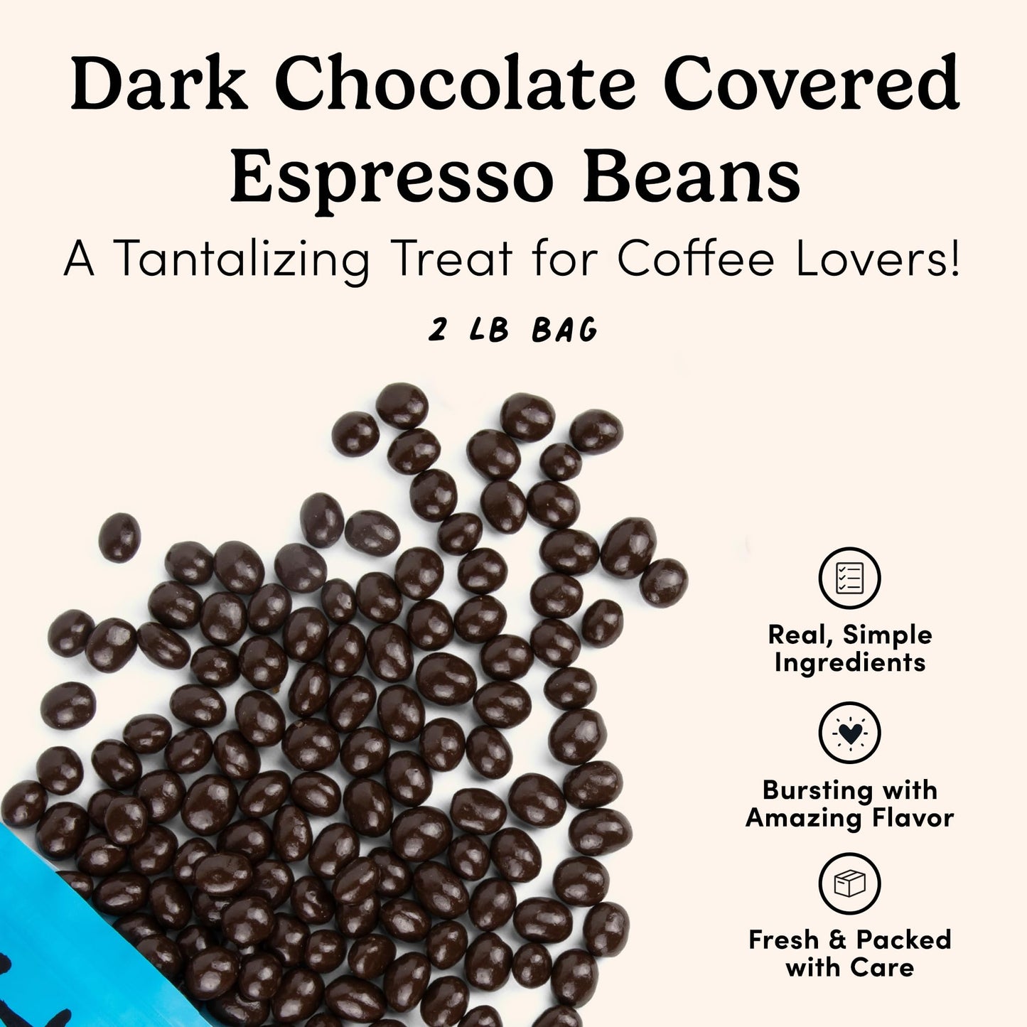 Nuts.com Dark Chocolate Covered Espresso Beans, 2 Pound Bag, Antioxidant Snack for mature-themeds