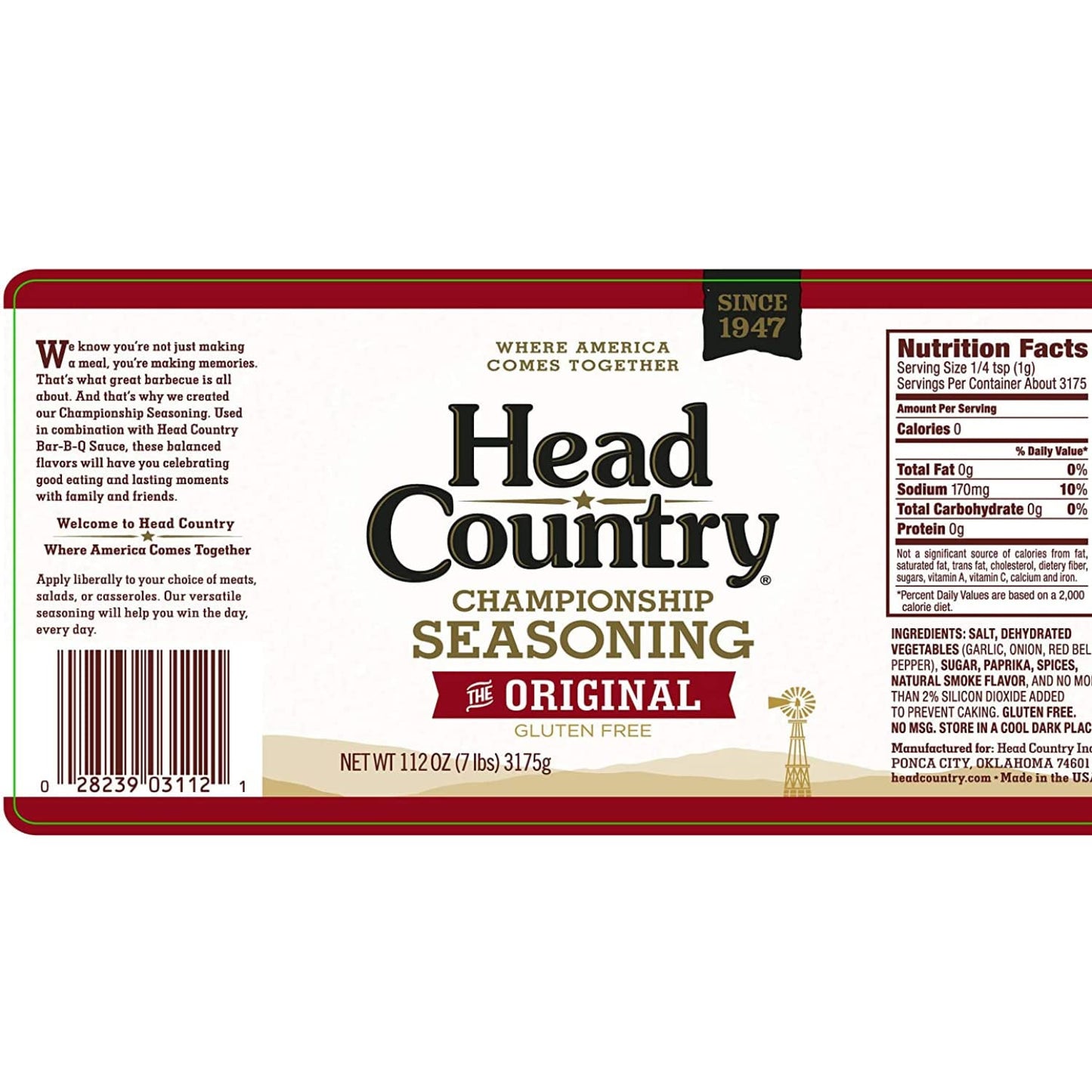 Head Country Bar-B-Q Championship Seasoning, Original | Gluten Free, Msg Free Barbecue Seasoning | Bold & Herbal Dry Spice Rub To Boost The Flavor Of All Your Bbq Favorites | 26 Ounce, Pack Of 1