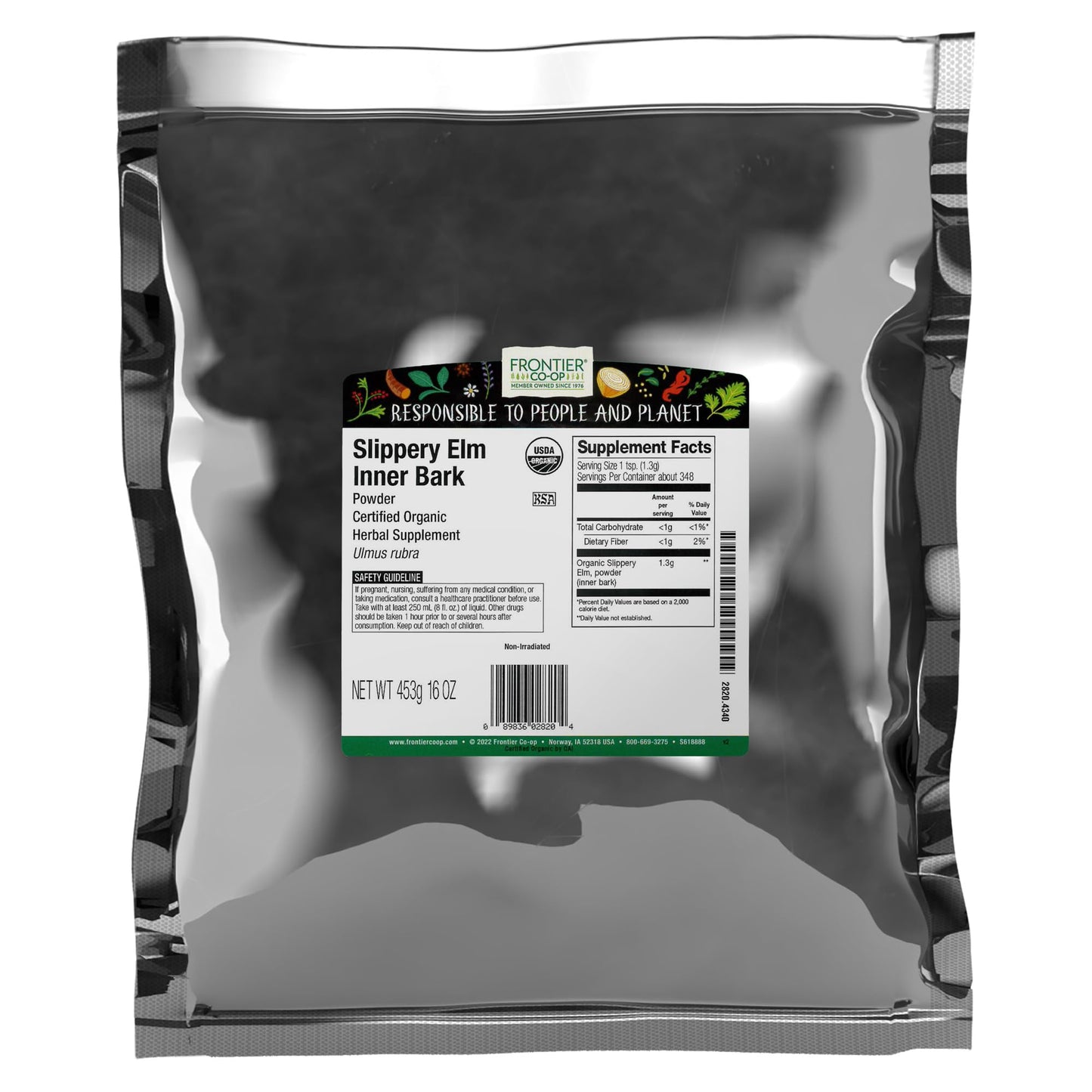 Frontier Herb Bulk Slippery Elm Bark Organic Powder Inner Bark, 1 Pound
