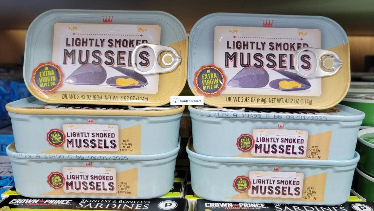 TraderB Lightly Smoked Mussels in Extra Virgin Olive Oil, 4.02oz, Pack of 6, Model 1067129094