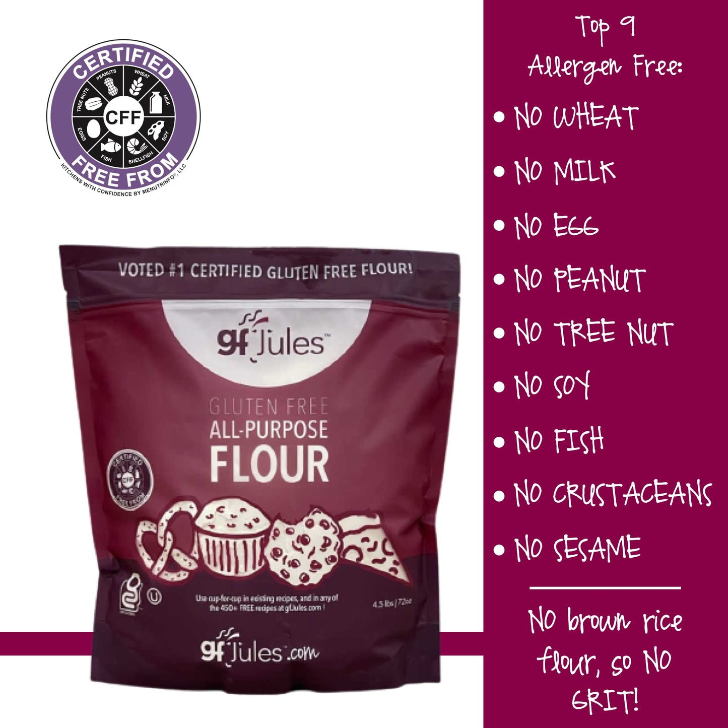 Gfjules Certified Gluten Free All Purpose Flour | No Grit | Great Cup For Cup Baking Alternative To Regular Flour, Voted #1 By G