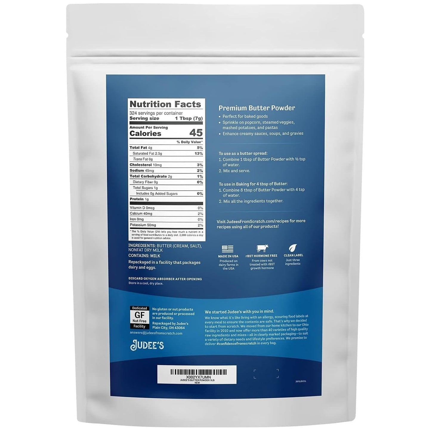 Judees Gluten Free Bulk Butter Powder - 40 lb (5-Pack of 8) - Non-GMO, Keto-Friendly,   & Gluten Free Baking Ingredient