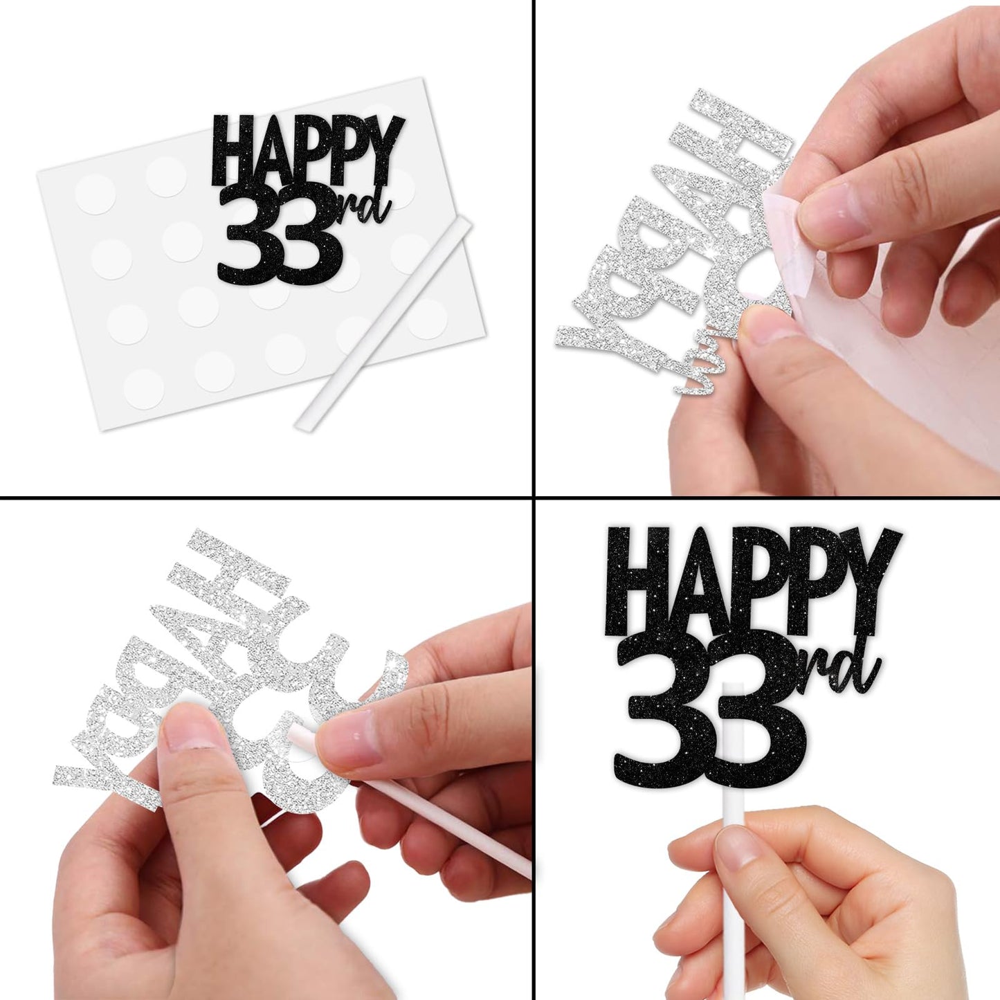 18Pcs Black Glitter Happy 33Rd Dessert Cupcake Topper Pick For Funny Legend Since 1992 Theme Decor Supplies Men Women Happy 33 B