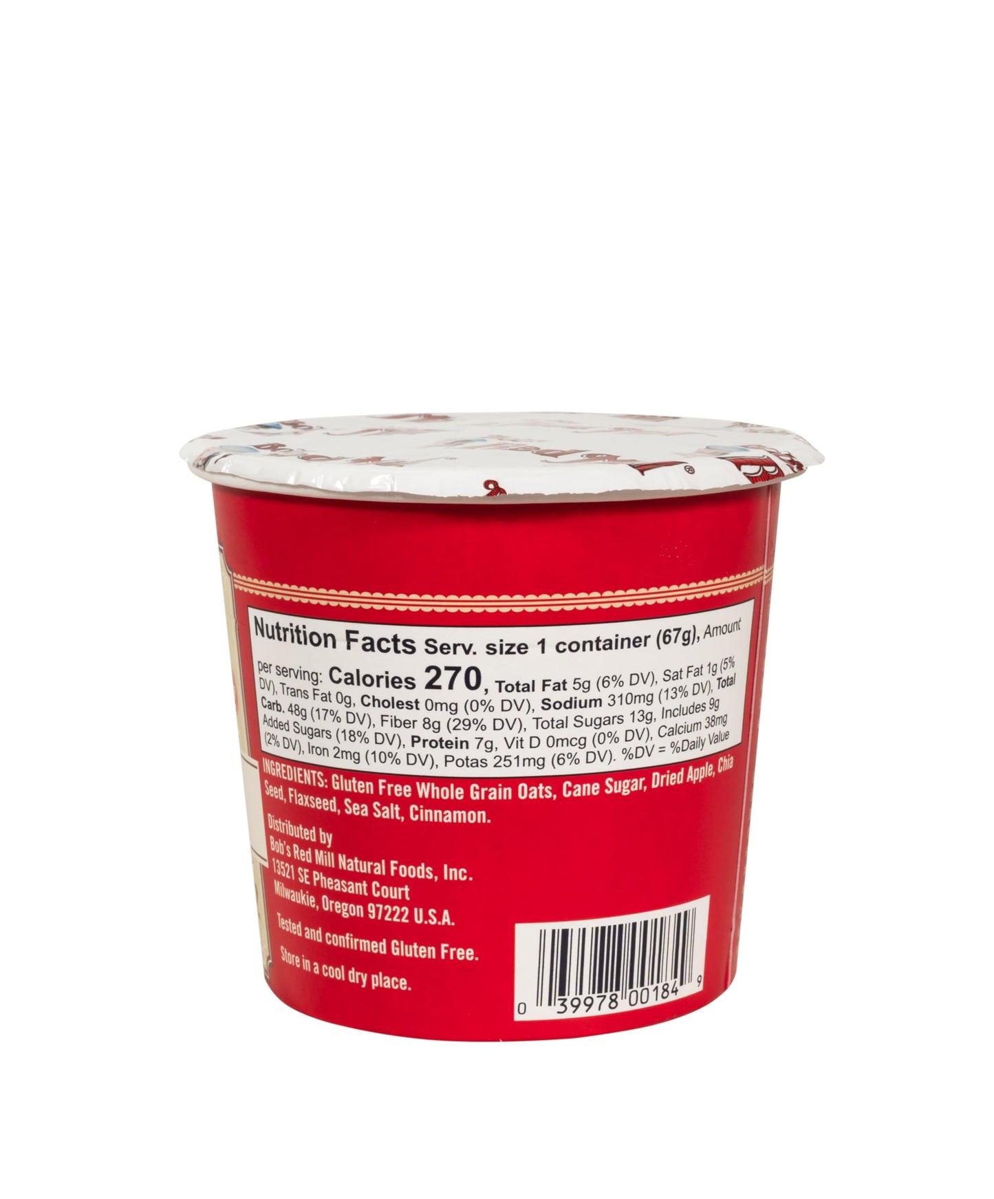 Bob's Red Mill GF Oatmeal Cup, Apple & Cinnamon, 2.36 Ounce Cup (Pack of 12), Gluten Free, Non-GMO, Whole Grain, Kosher