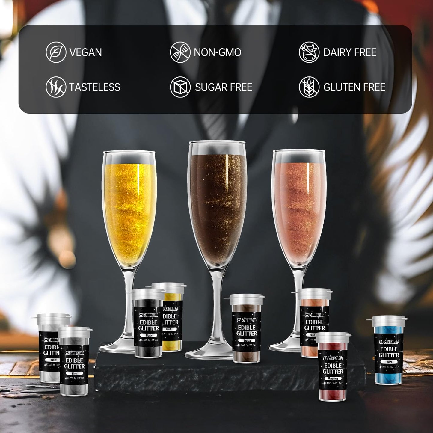Edible Luster Dust - Food Grade Gold White Glitter For Drinks, Wines, Cocktails, 8 Colors Decorating Shimmering Glitter For Cake
