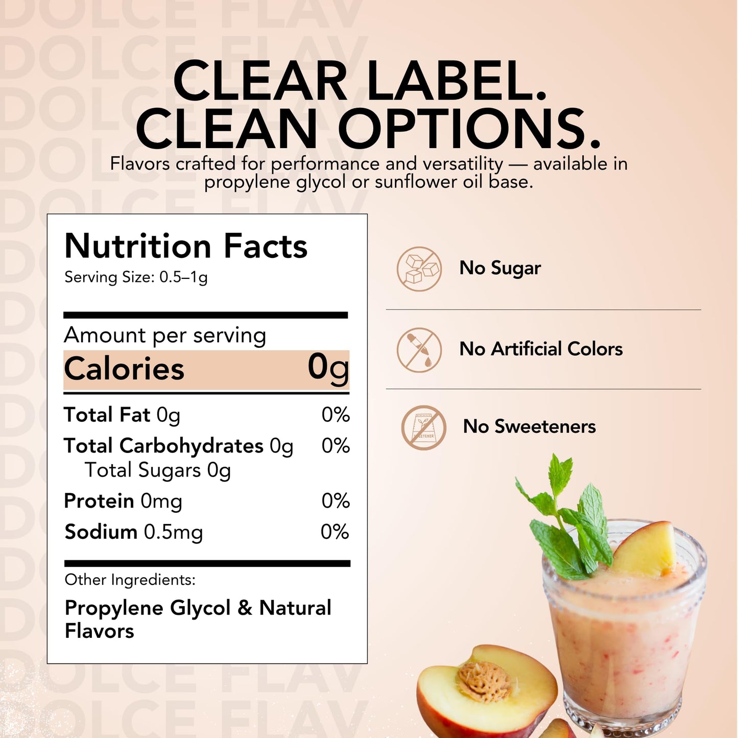 Dolce Flav Natural White Peach Extract - Concentrated Flavoring for Beverages, Desserts & Baking - 2 oz - Kosher, Sugar-Free